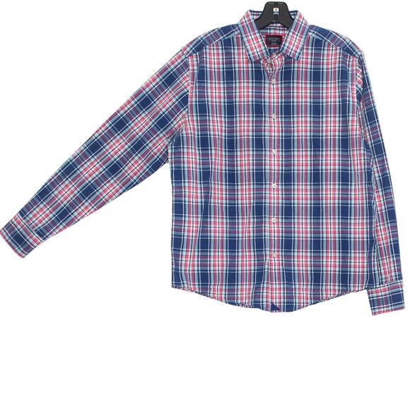 Untuckit Mens Shirt Torrey Ridge Preppy Hipster Button Up Plaid Blue Pink Medium - Picture 7 of 7
